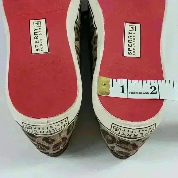 Sperry Top Sider Boat Shoes Leopard Tan Black White Gold Ribbon Laces Size 6M - Picture 15 of 15